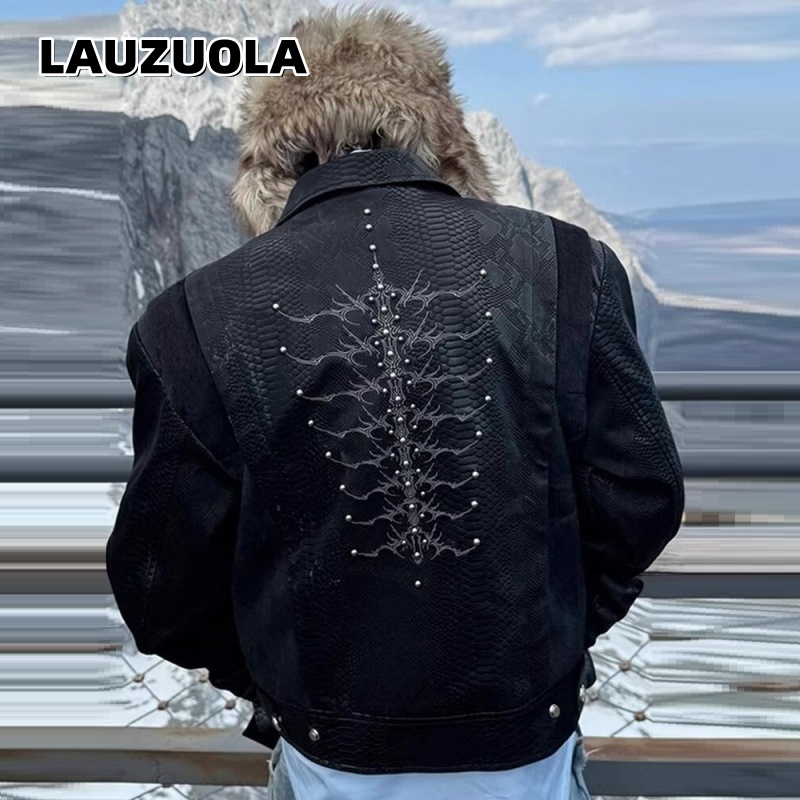 Streetwear Zipper - Heren jas met zwarte slangmotief, rugborduurwerk,