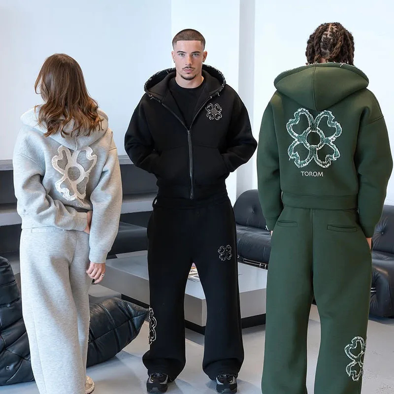 Streetwear Zipper - Lente Herfst Oversized 4-bladige Klaver Applicatie