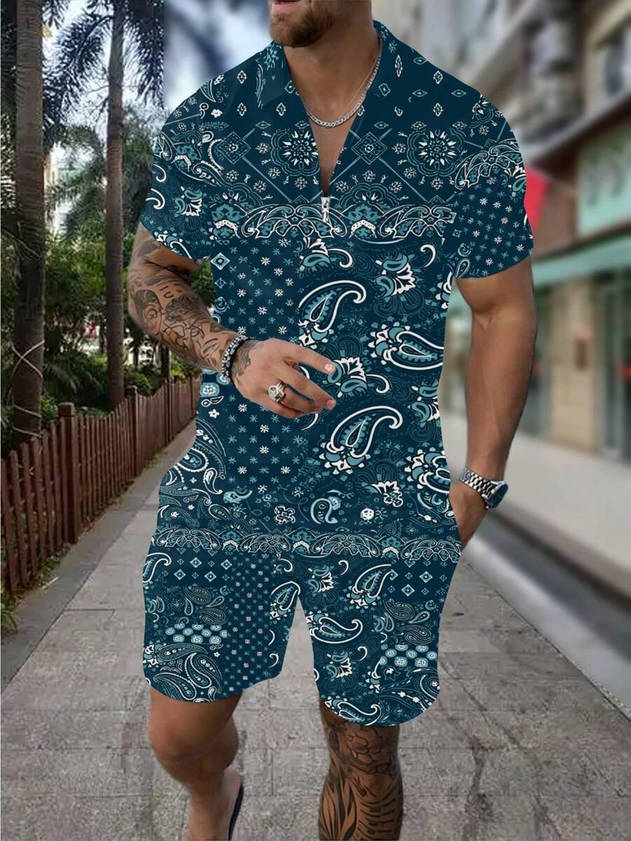 Streetwear Zipper - Herens zomer casual paisley bandana print