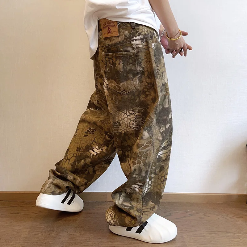 Streetwear Brand Graphic Designer - Nieuwe mannen chique slangenprint streetwear jeans