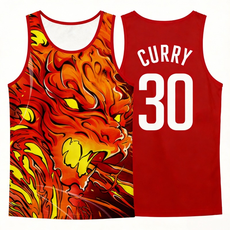 Streetwear Brand Jersey - 2026 Zomer Anime Flame Pattern Curry