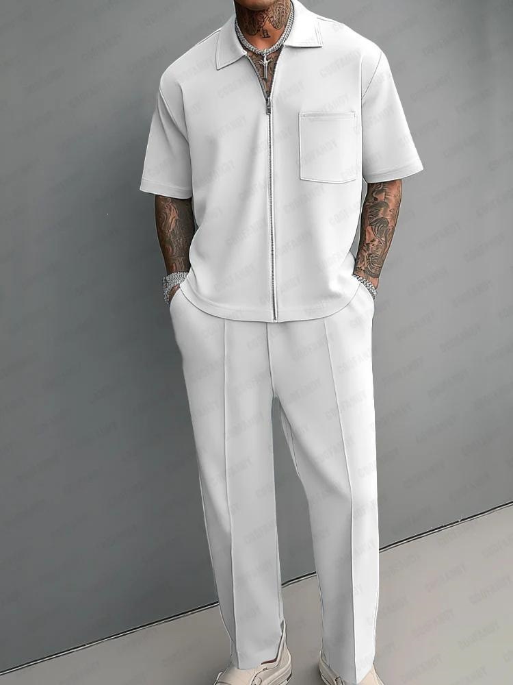 Streetwear Zipper - Heren 2-delige outfit, half-rits polo shirt