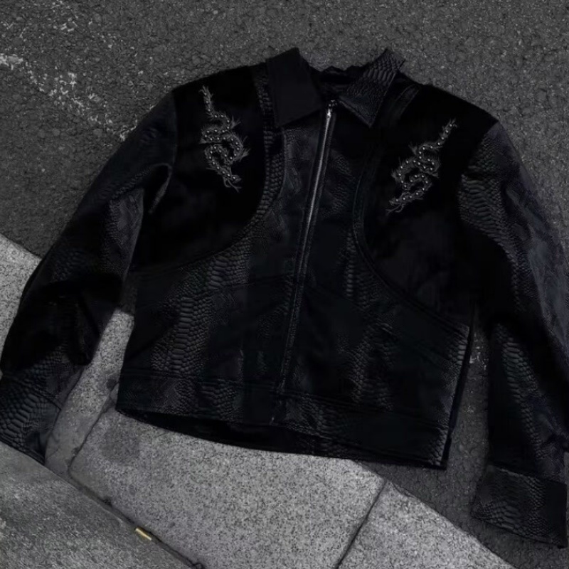 Heren jas met zwarte slangmoti - Streetwear Zipper recensie en prijs