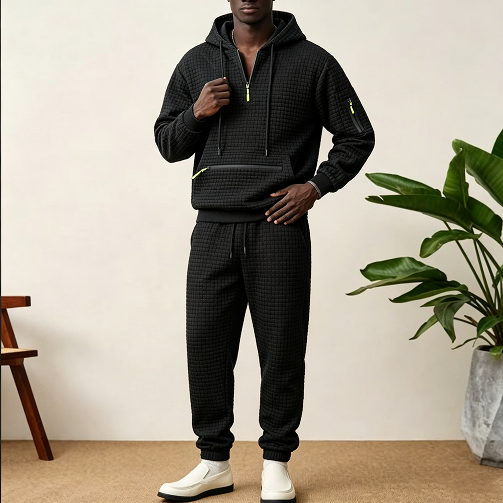 Heren 2-delige waffle grid tra - Streetwear Zipper recensie en prijs