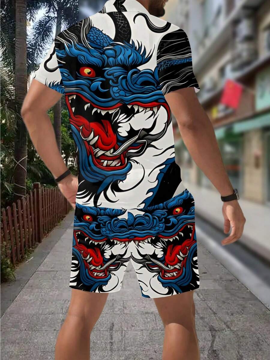 Heren 3D drakenprint rits polo - Streetwear Zipper recensie en prijs