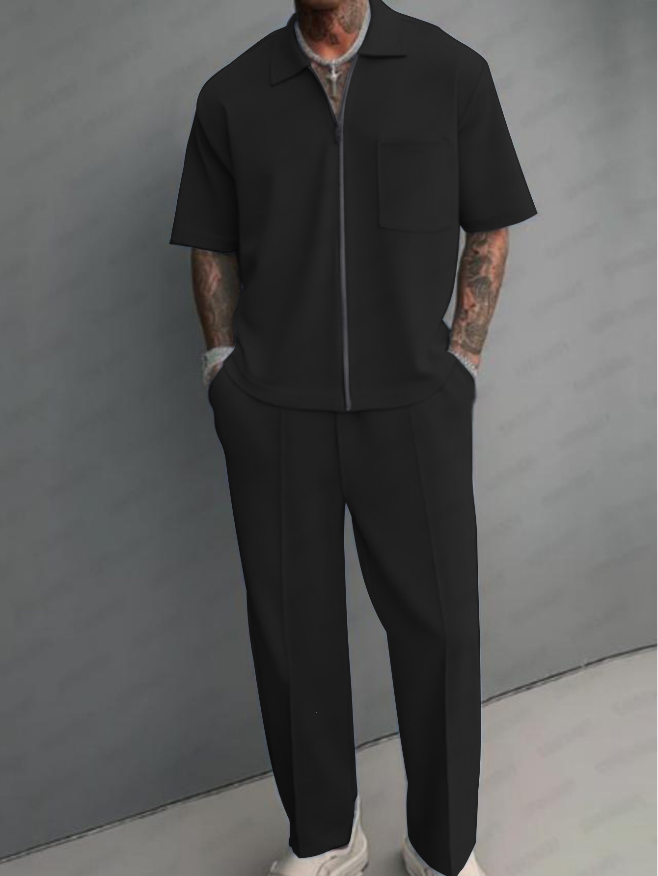 Heren 2-delige outfit, half-ri - Streetwear Zipper recensie en prijs