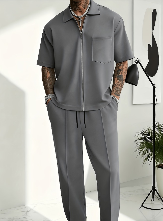 Heren 2-delige outfit, half-ri - Streetwear Zipper recensie en prijs